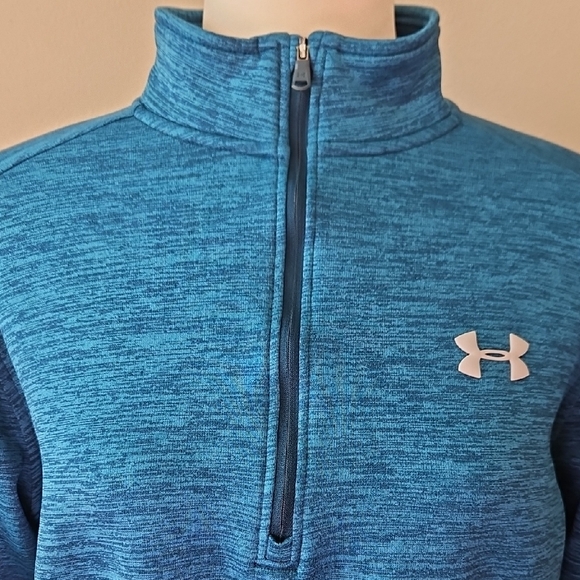 Under Armour UA Heathered Blue Teal Quarter Length Zip-Up Sweatshirt - Picture 3 of 6